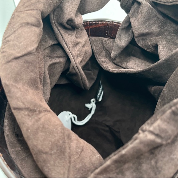 NWT New Staud Britt Croc-Effect Leather & Suede Bucket Bag Brown $375 - Picture 8 of 11